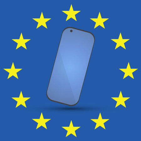 Smartphone on eu flag background
