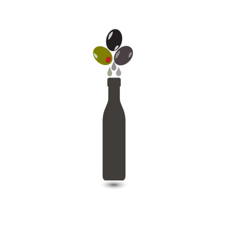 Different types of olives and a bottle, olive oil conceptのイラスト素材