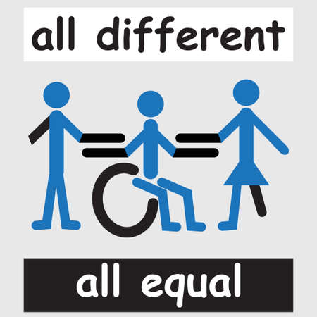 People with different disabilities and the text all different all equalのイラスト素材