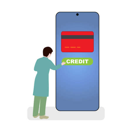 Man touching a smartphone screen with the text credit on itのイラスト素材