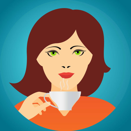 Young woman drinking a hot beverage from a cupのイラスト素材