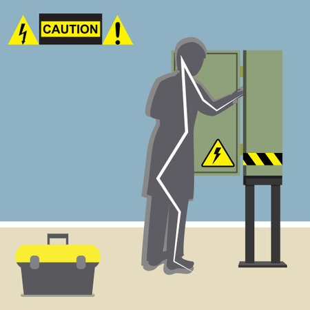 Man electrocuted while repairing the electrical boxのイラスト素材