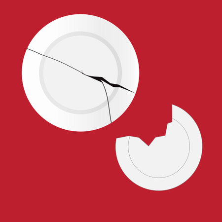 Broken plates on red backgroundのイラスト素材
