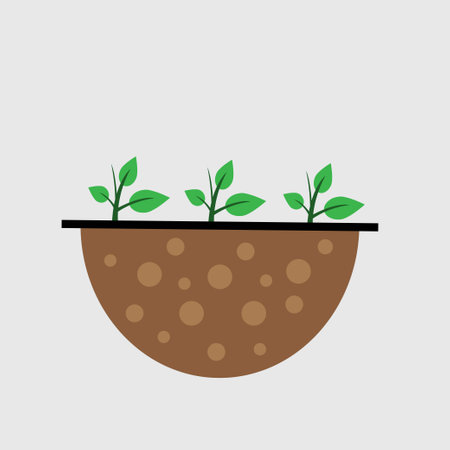 Plants growing in a soil with fertilizer, healthy soil conceptのイラスト素材