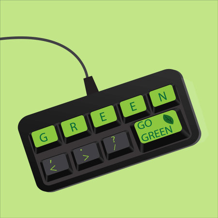 Computer keyboard with the text go green and a go green key with leaf symbolのイラスト素材
