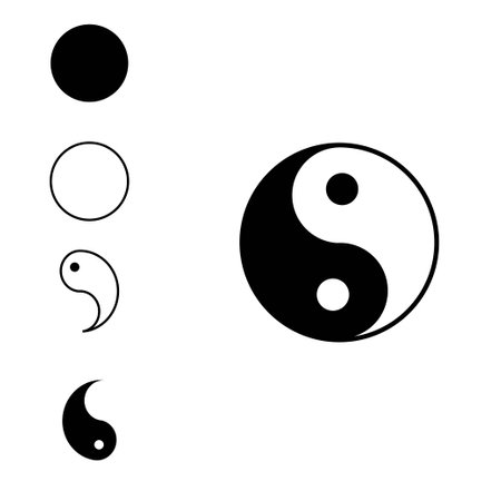 Yin and yang together and separate symbols on white backgroundのイラスト素材