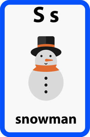 Alphabet flashcard for children with the letter s from snowmanのイラスト素材