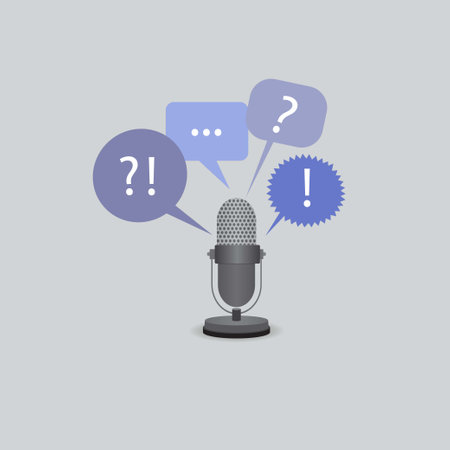 Table studio microphone with speech bubbles, podcast conceptのイラスト素材