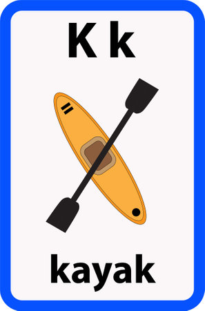 <p>Alphabet flashcard for children with the letter k from kayak</p>のイラスト素材
