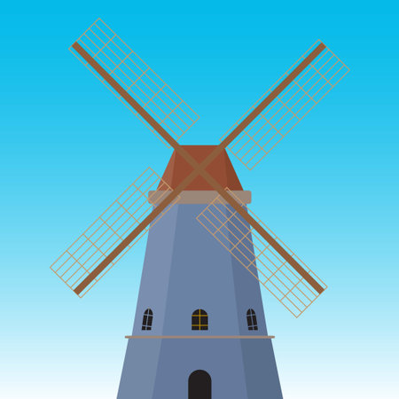 <p>Vector illustration of a windmill against blue sky</p>のイラスト素材