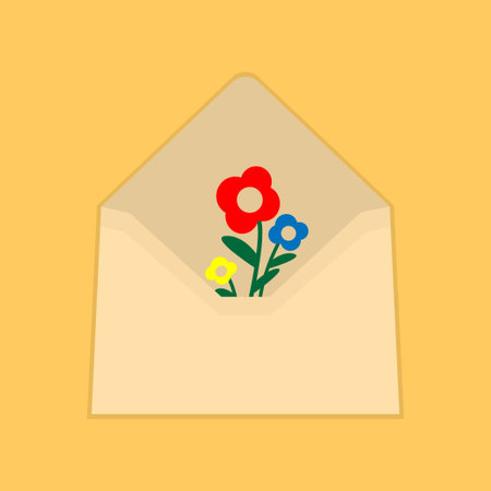 <p>Envelope with flowers inside, mothers day concept</p>のイラスト素材