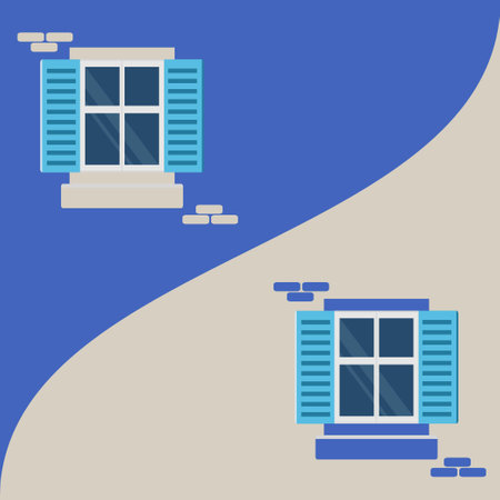 Two closed windows with blue shuttersのイラスト素材