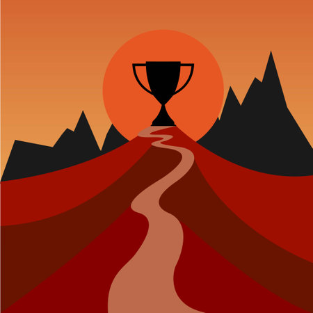 Silhouette of a trophy in a mountain landscapeのイラスト素材