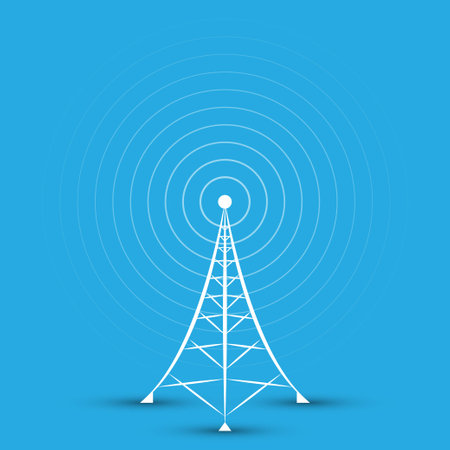 Radio antenna tower symbol on blue backgroundのイラスト素材