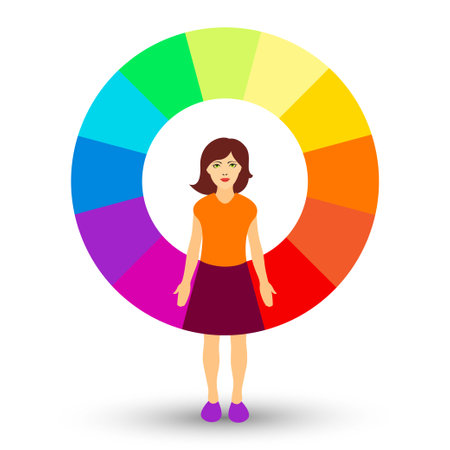 Young woman with a color wheel on her skirtのイラスト素材