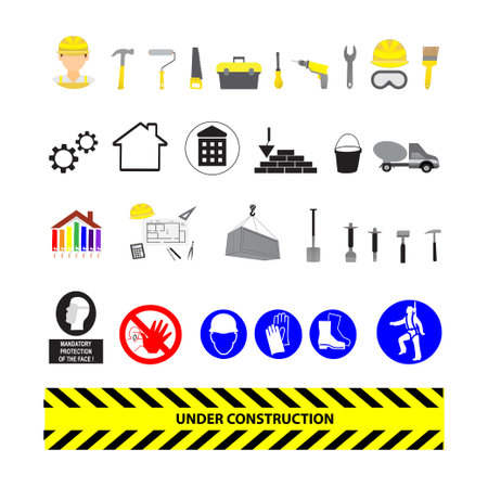 Construction, building, tools and symbols set of iconsのイラスト素材