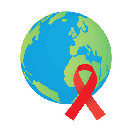 Earth globe with red ribbon, world AIDS day awarenessのイラスト素材