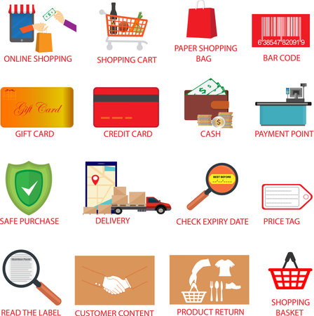 Set of sixteen colorful shopping iconsのイラスト素材