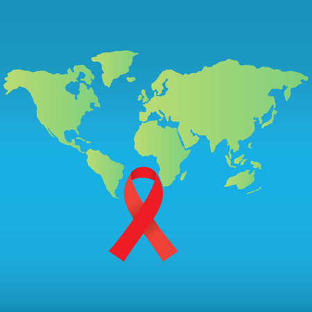 Earth map with red ribbon, world AIDS day awarenessのイラスト素材