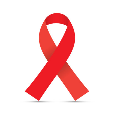 Red ribbon on white background, HIV awareness conceptのイラスト素材