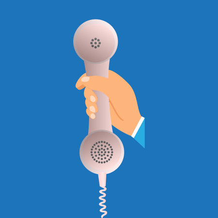 Hand holding a handset of an old classic phoneのイラスト素材