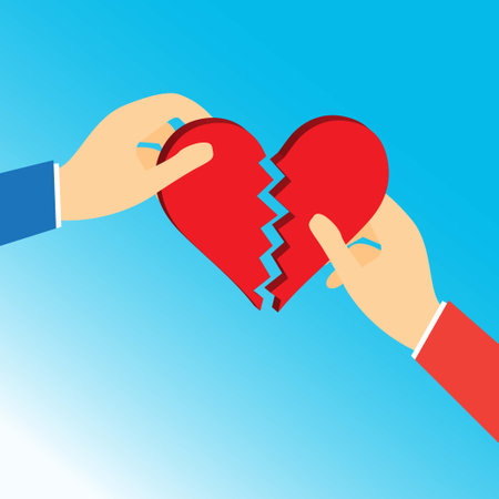 Male and female hands with red broken heartのイラスト素材
