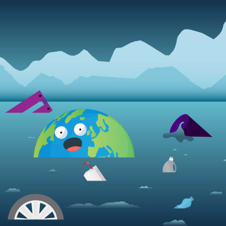 Earth sinking in heavy water pollutionのイラスト素材