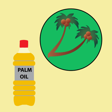 Plastic bottle of vegetable palm cooking oil and palm tree symbolのイラスト素材
