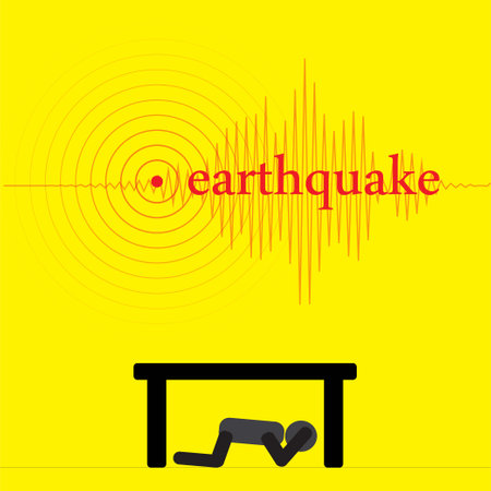 Silhouette of a human under a desk, earthquake safety procedure conceptのイラスト素材