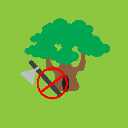 Tree and axe with prohibition signのイラスト素材