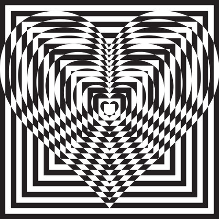 Abstract geometric pattern background with black and white heart and square shapesのイラスト素材