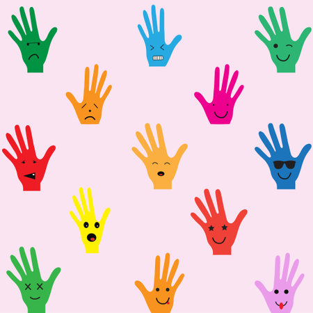 Hands with faces expressing different human emotionsのイラスト素材