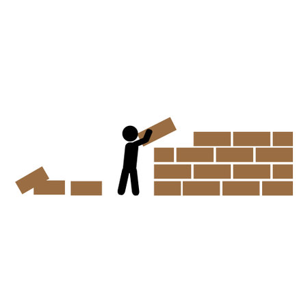 Silhouette of a person building a brick wallのイラスト素材