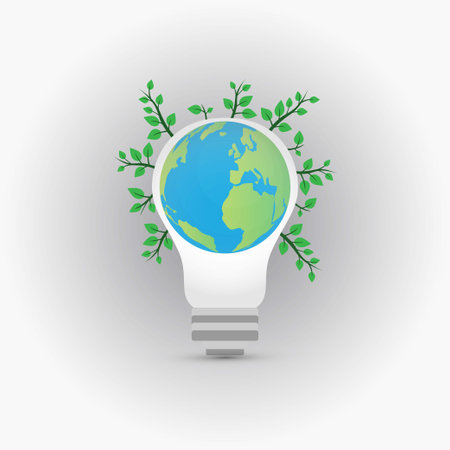 Earth globe with plants and green leaves around it in a light bulbのイラスト素材