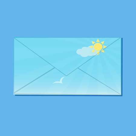 Closed envelope with sun, sky, cloud and birdのイラスト素材