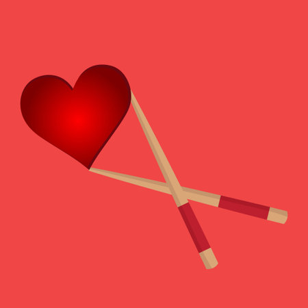 Chinese chopsticks with a red heartのイラスト素材
