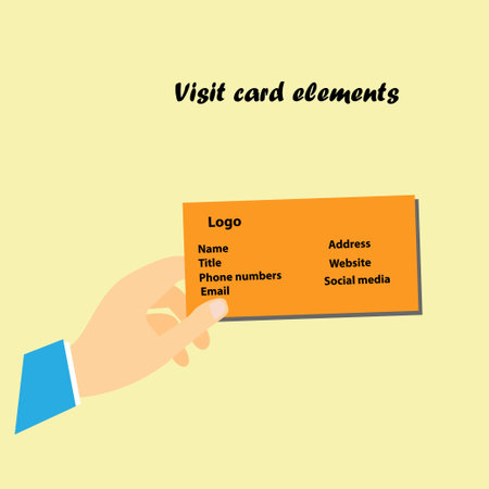 Hand of a man holding a visit and the text visit card elementsのイラスト素材