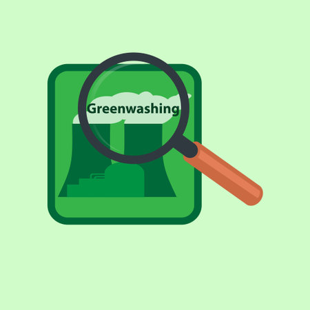 Magnifying glass on the text Greenwashing written on the smoke of a power stationのイラスト素材