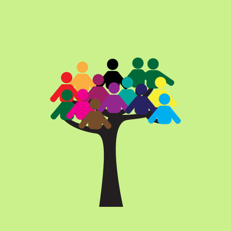 Tree trunk with colorful people on its branchesのイラスト素材