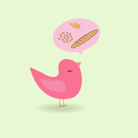 Bird with speech bubble thinking of bread and grainsのイラスト素材