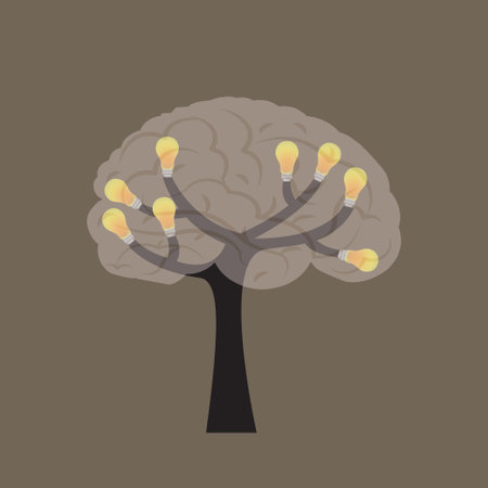 Brain tree with light bulbs on branchesのイラスト素材