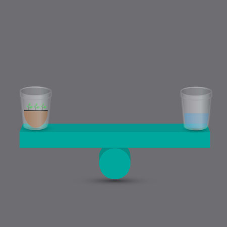 Glasses with soil and water in balance on a seesawのイラスト素材