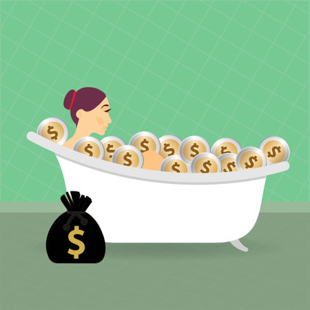 Woman in bathtub with dollar coinsのイラスト素材