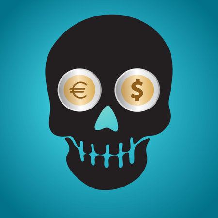 Skeleton head with coins instead of eyesのイラスト素材