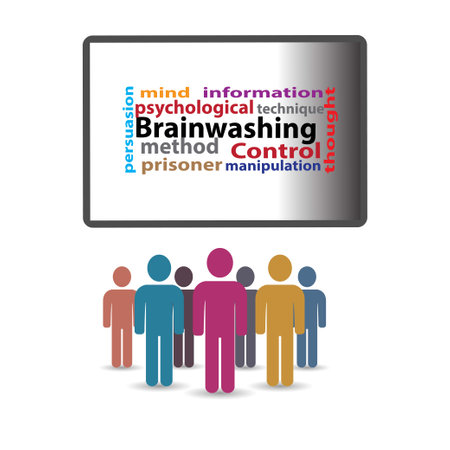 People in front of a big television screen, brainwashing conceptのイラスト素材