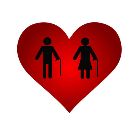 Silhouettes of an elderly couple with walking sticks in handsのイラスト素材