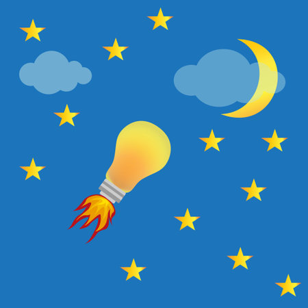 Light bulb flying like a rocket to the night skyのイラスト素材