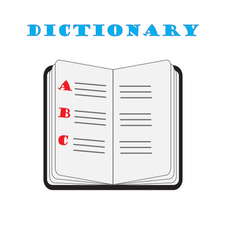 Open book with alphabet capital letters and the text dictionaryのイラスト素材