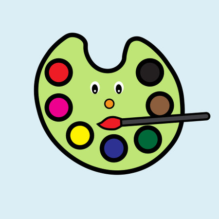 Cute painting palette with paint brush as mouthのイラスト素材