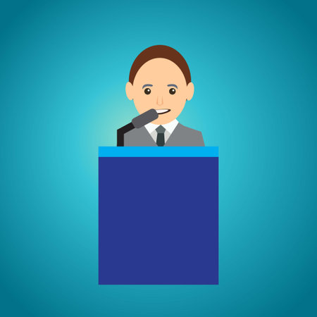 Man with tie and suit giving a speech from a tribuneのイラスト素材